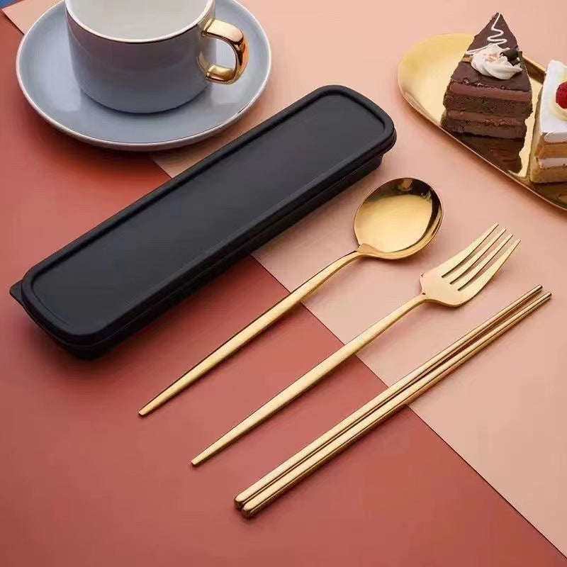 Korean-style portable tableware, stainless steel chopsticks, spoons, fork sets, student dormitory, office workers, home storage boxes