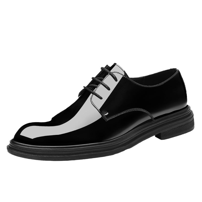 Business Formal Wear Black Shiny Leather Patent Leather Men's Shoes Casual Lace-up Leather Shoes Youth Trend British Suits Groom Wedding Shoes