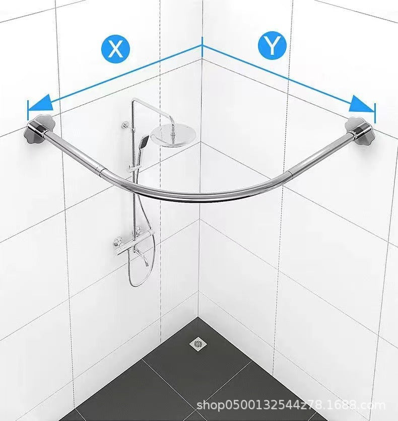 Non-perforated telescopic shower curtain rod arc L-shaped U-shaped bend rail bathroom toilet waterproof bath shower partition curtain