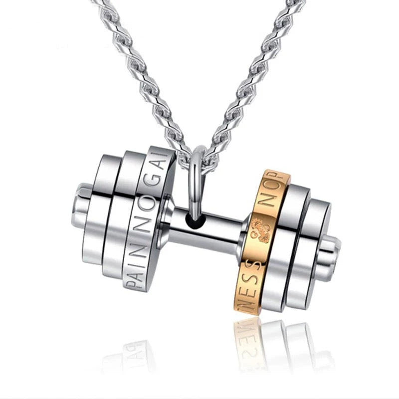 Titanium steel men's necklace personality fashion sports dumbbell pendant couple same light luxury jewelry stainless steel Cuban chain