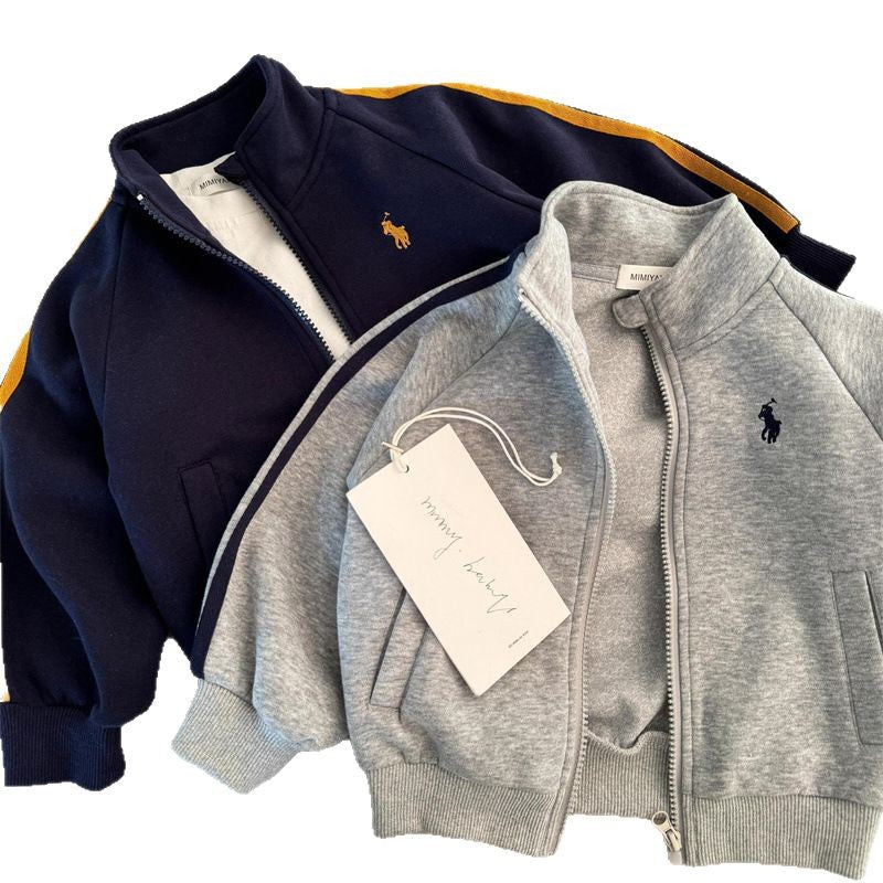Little cloth bear children's set 25 spring and autumn new men's and women's embroidered sweatshirt set baby sports two-piece set trend