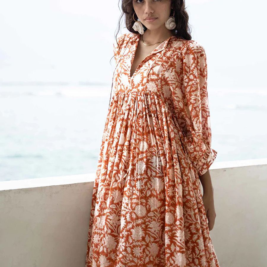 Amazon AliExpress cross-border hot selling personality literary and artistic European and American style people cotton floral fashion printed dress