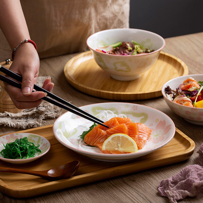 Home Personality Cute Cartoon Rice Bowl Ceramic Tableware Japanese Style Set Noodle Bowl Dish Plate Plate Deep Dish