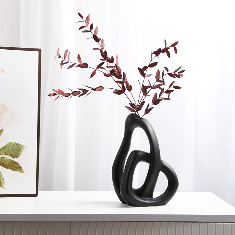 Creative heart-shaped Nordic home ceramics vase ornaments living room B&B TV cabinet handicrafts flower arrangement, simple decoration