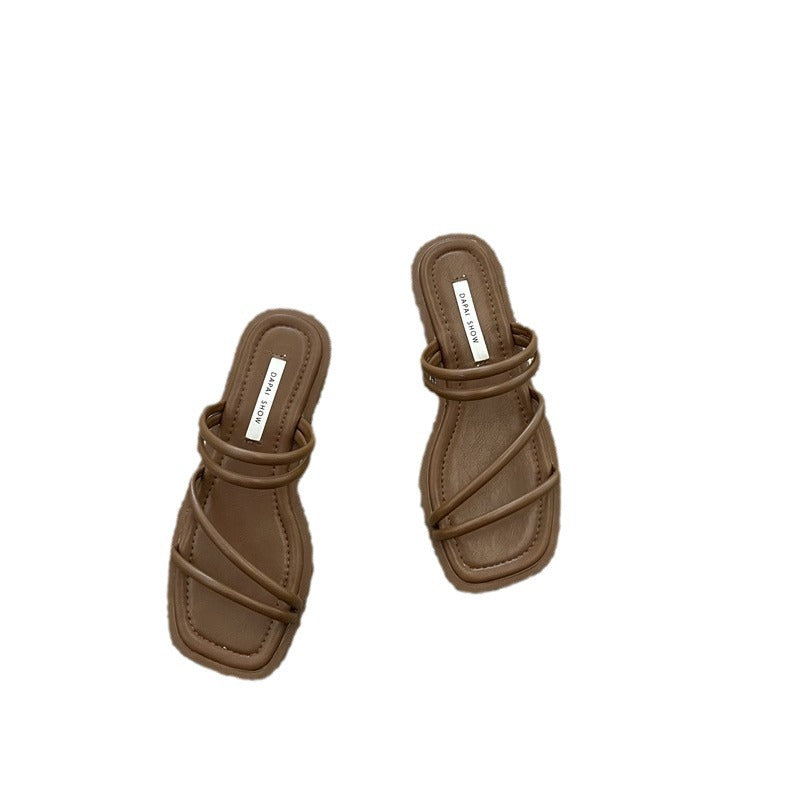 Fairy style summer two wear thin strap low heeled slippers women wear a new line strap simple with a skirt Roman sandals