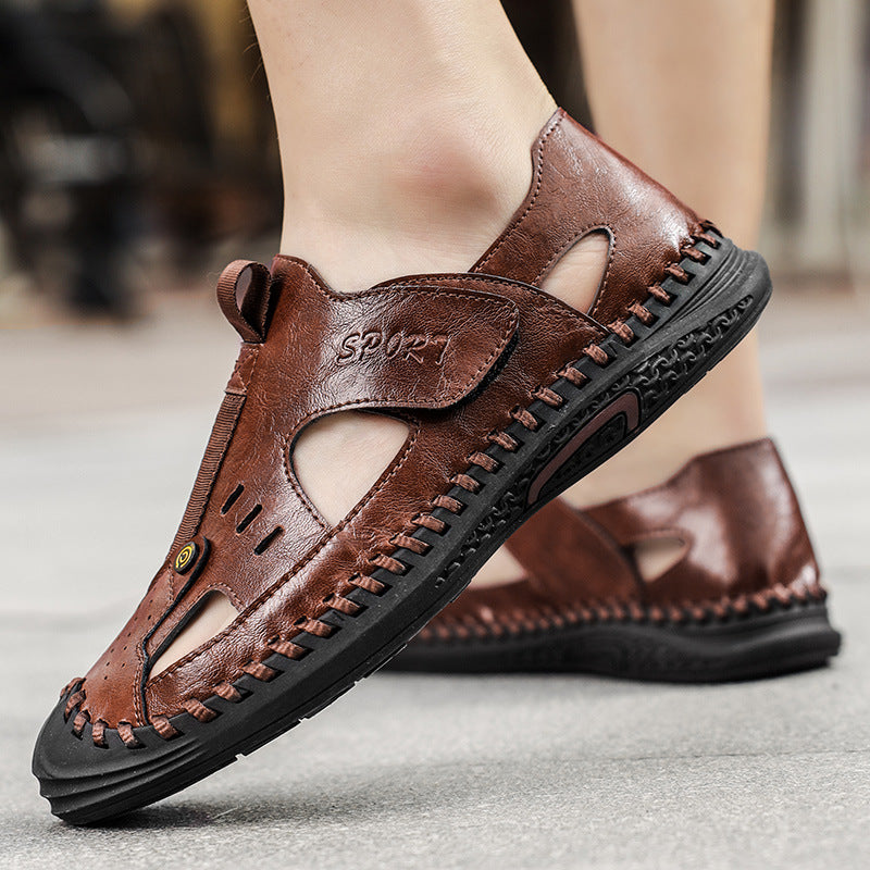 Summer casual men's shoes, fashionable outdoor hollow leather shoes, versatile beach sandals, cross-border plus-size AliExpress can be dropshipped