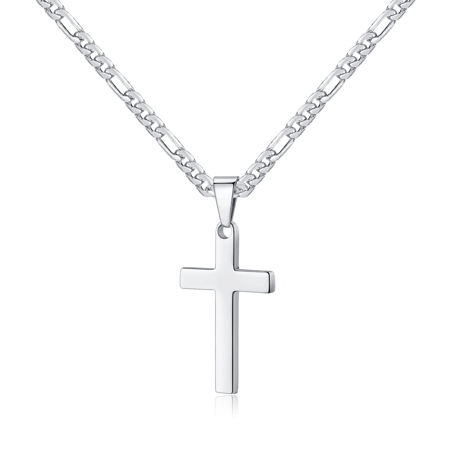 Cross Border Hot Selling 18k Gold Stainless Steel Cross Necklace Men's Figaro Chain Black Silver Gold Ten Pendant