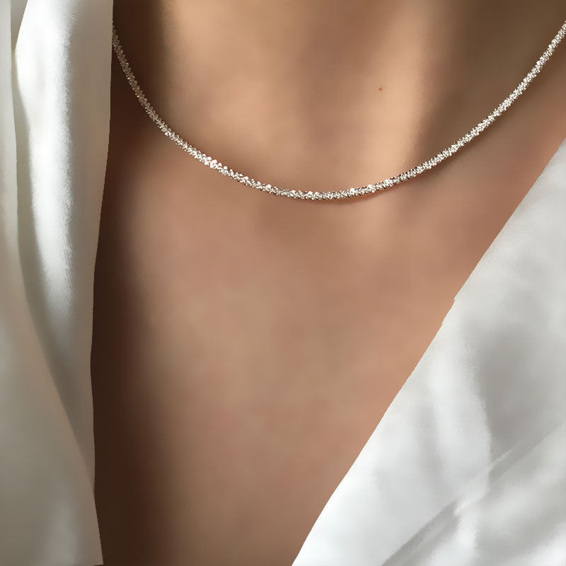 Silver ~ sparkling Italy imported glitter chain nude 925 sterling silver clavicle chain cold wind necklace women