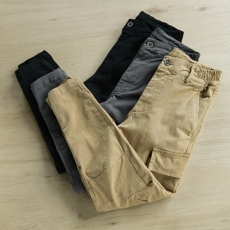 2024 Spring/Summer New Khaki Multi-Pocket Loose Leggings Cargo Pants Men's Trendy Small Feet Casual Pants