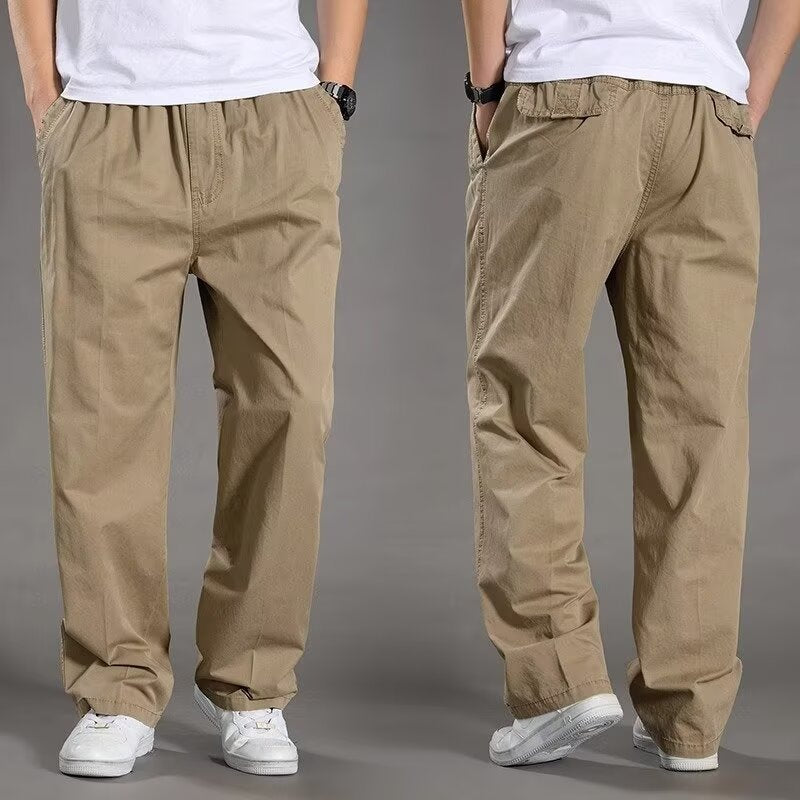 2025 New Men's Loose Plus Size Cotton Pants Oversized Cargo Straight Pants Outdoor Casual Pants Men