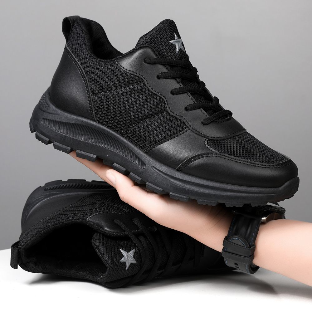 2025 Spring New Men's Shoes Mesh Breathable Athleisure Shoes Soft Sole Non-slip Simple Pure Black Training Work Shoes