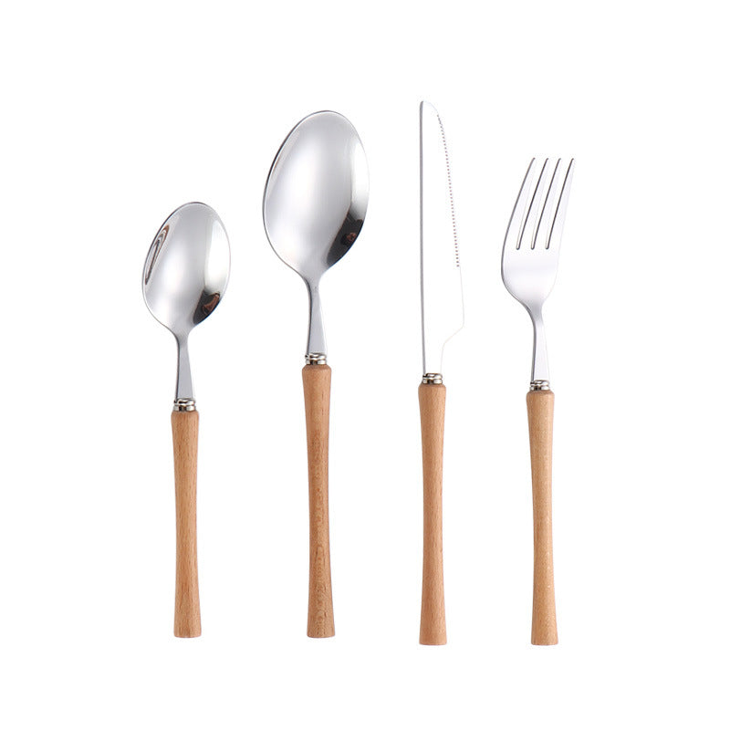 Beech handle cutlery knife, fork and spoon set Japanese style small waist wooden handle fork soup spoon steak knife fork western tableware
