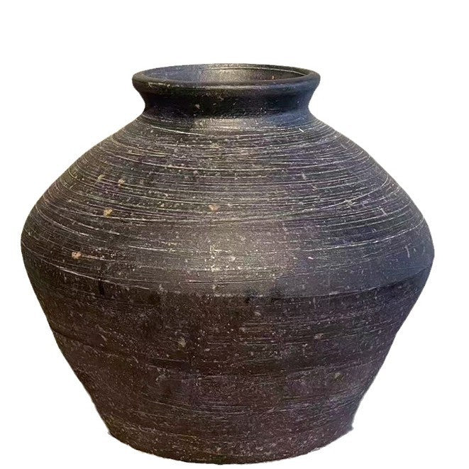 Ceramic vase, wabi-sabi style, new Chinese retro stoneware, Japanese style, old clay tiles, stoneware pots, dried flowers, home flower arrangement