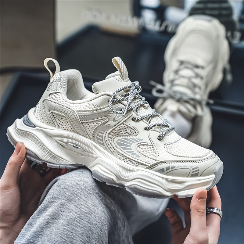 Hong Kong style dad shoes men's autumn fashion brand sense youth mesh casual versatile thick-soled height-increasing sneakers