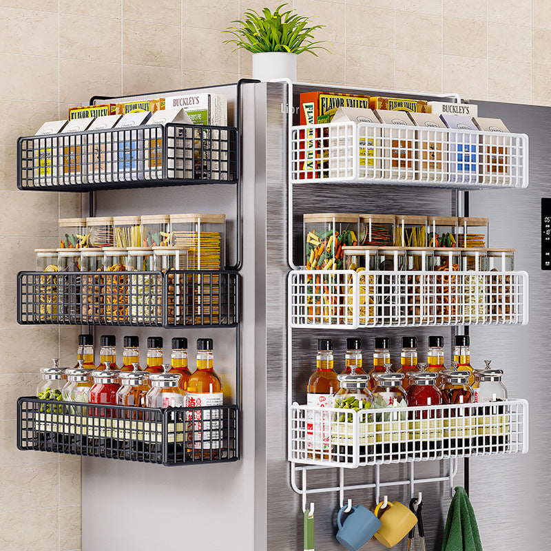 Seasoning, plastic wrap, multi-function storage rack, side hanger, kitchen paper towels, refrigerator, household goods storage bag