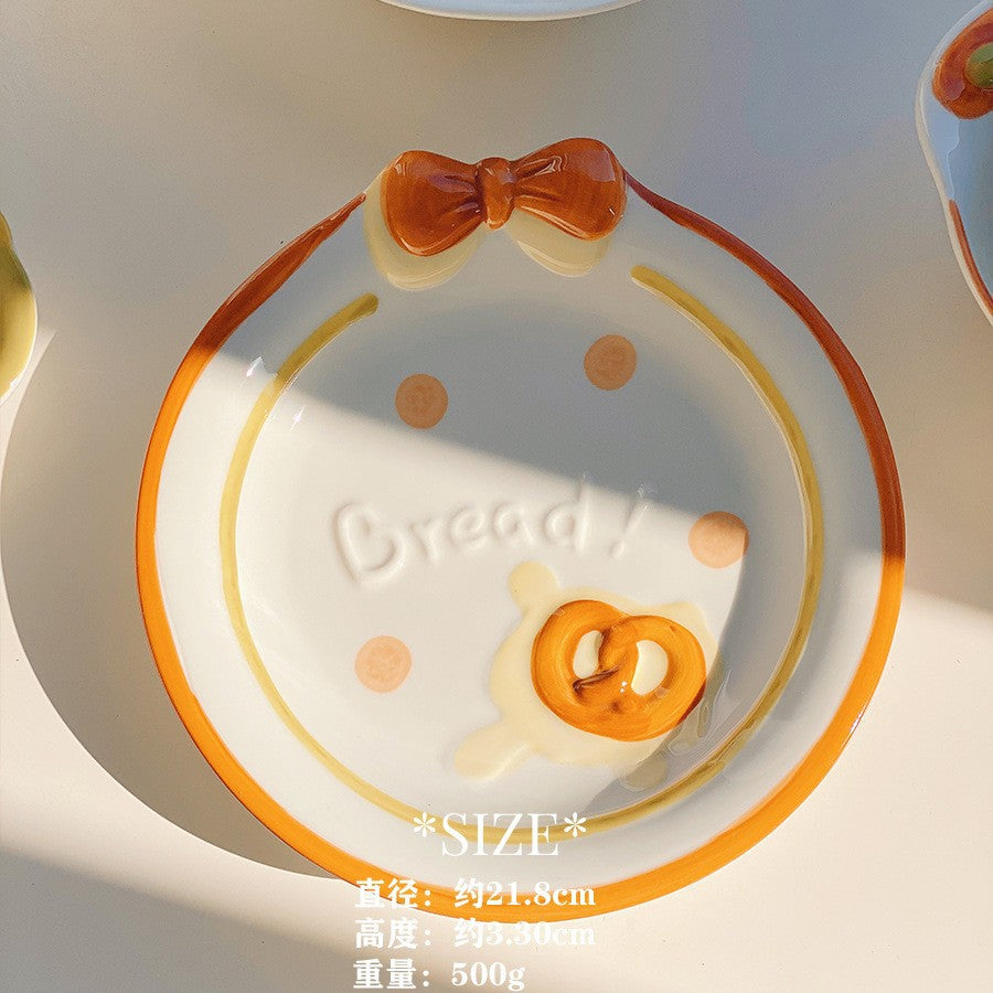 Cute bread, ceramic tableware, home bowl, dessert cookie, bread, high value round plate, rice bowl, spoon, plate