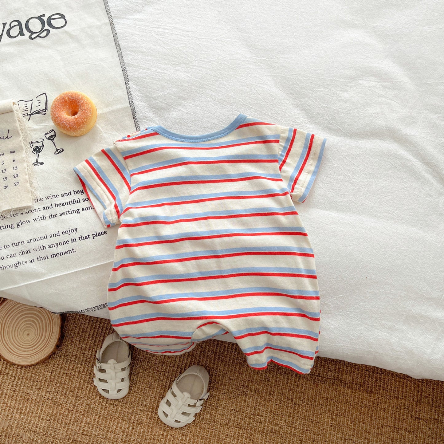 Baby onesies summer thin men and women baby stripes short sleeve crawler clothes Ha clothes newborn clothes cotton summer