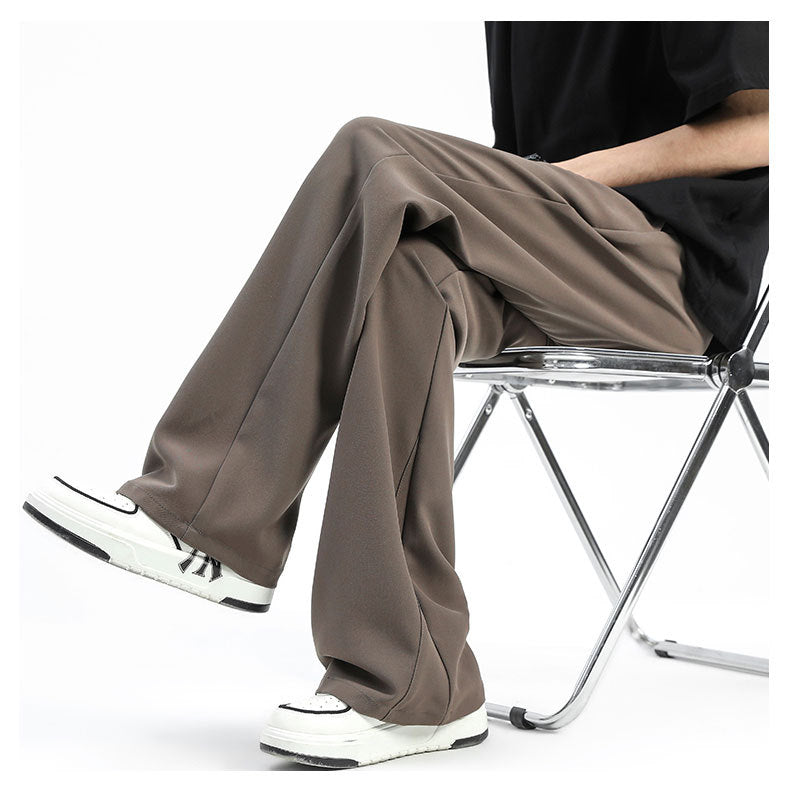 LKTM men's summer black slightly flared trousers, men's vibe, high-quality ice silk, loose draped slacks