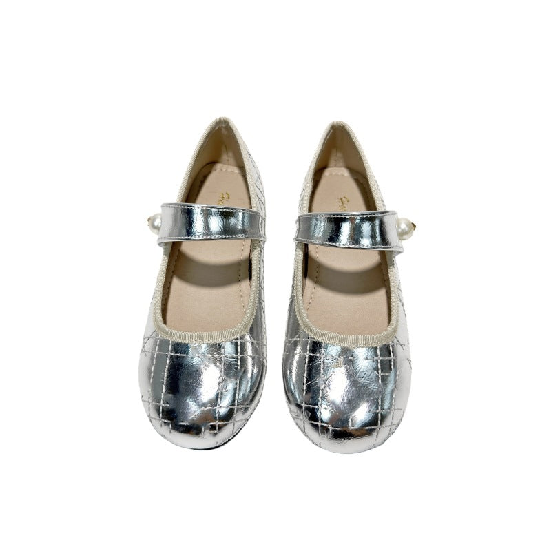 ins style girl fashion princess shoes rhombus Korean version sweet little fragrance single shoes Velcro baby pumps leather shoes