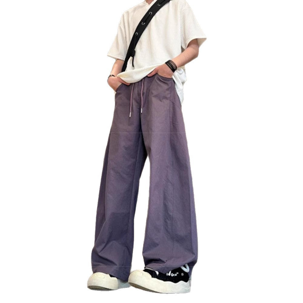 American Slim Casual Pants Men's Spring and Summer Trendy High Street Scimitar Pants Plus Size Loose Straight Wide-leg Long Pants