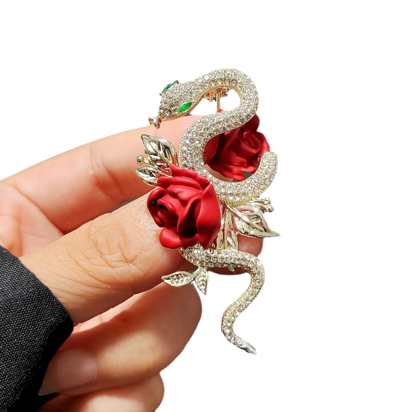Red roses, golden snake brooches, high-end women's niche design, temperament, pins, corsage, accessories, New Year's gifts