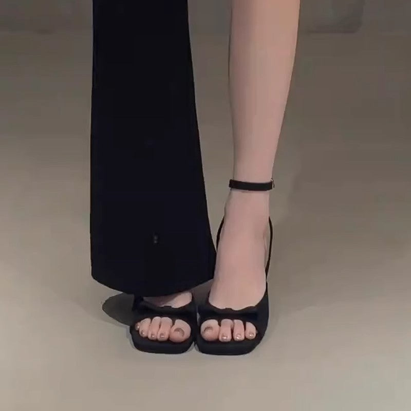 French Gentle High Heels Women's 2025 New Vintage Square Toe Stiletto Heel Fairy Style with Skirt Temperament Roman Sandals