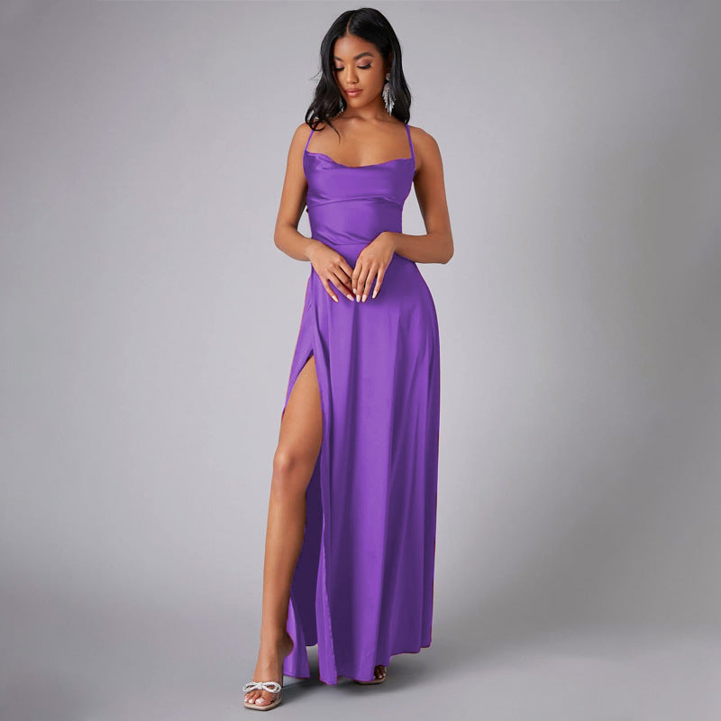 2024 new European and American foreign trade women's clothing sexy slim slim backless Amazon suspender waist dress long skirt