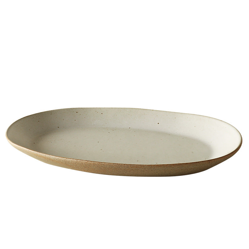 Sanmist Vintage Flat Plate Ceramic Oval Plate Creative Home Premium Vegetable Plate Fish Plate Restaurant Steak Tableware