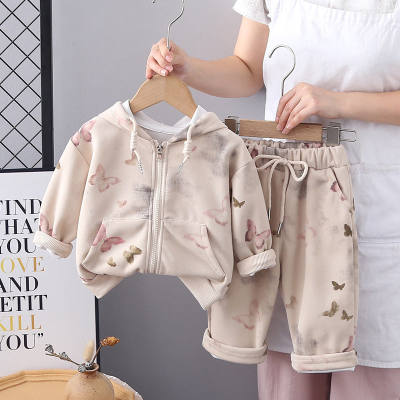 Girls Spring Clothes Spring and Autumn Long Sleeve 2025 Children's New Zipper Shirt Two Pieces Foreign Baby Spring and Autumn Suit