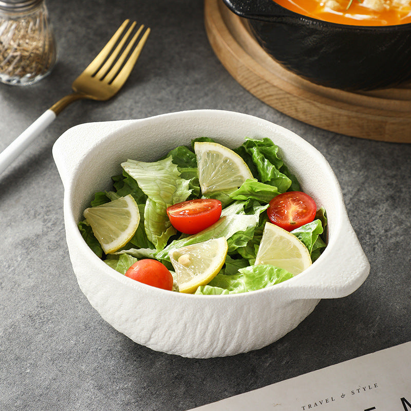 Ceramic amphora soup bowl creative anti-scald black and white simple large bowl Japanese style instant noodle bowl household large capacity soup pot baking bowl