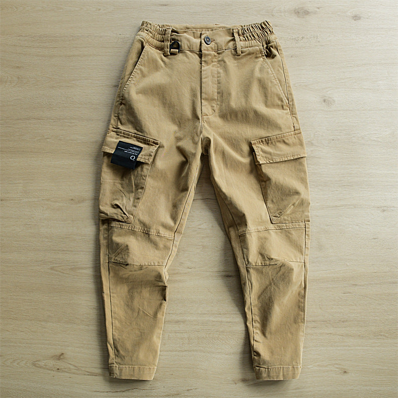 2024 Spring/Summer New Khaki Multi-Pocket Loose Leggings Cargo Pants Men's Trendy Small Feet Casual Pants