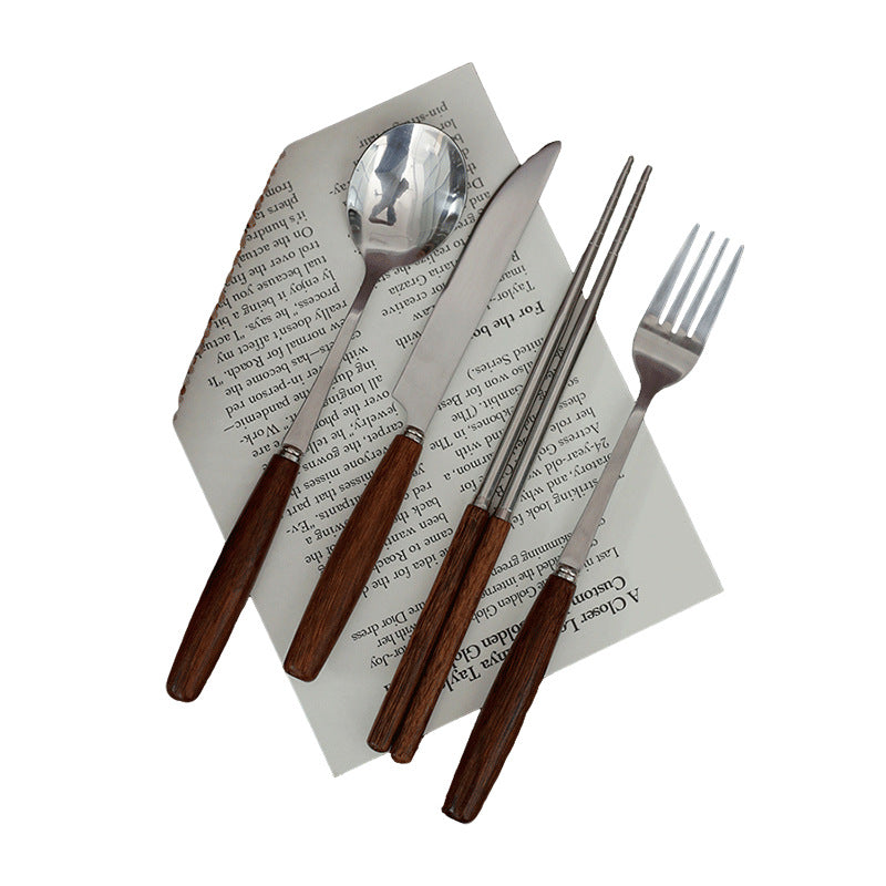 Korean ins style chicken wing wooden handle knife fork spoon Western food restaurant stainless steel niche high-grade feeling pasta fork tableware