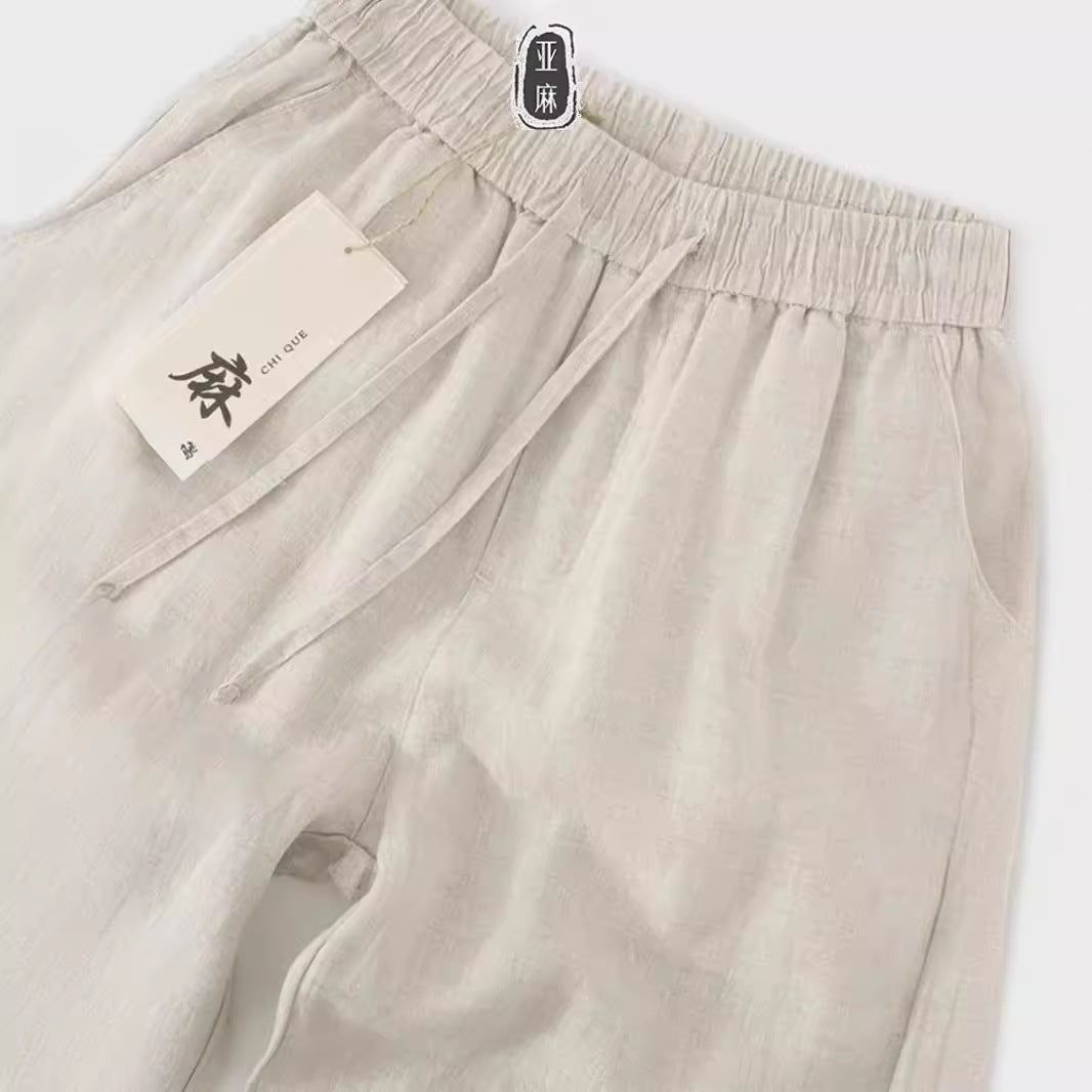New Chinese Linen Pants Men's Summer Thin Comfortable Breathable Straight Leg Casual Pants Loose Cotton Linen Pants Plus Size