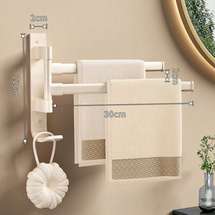 Rotating towel rack, bathroom punching-free hanging rod, bath towel rack, bathroom artifact corner wall hanging shelf, milk white