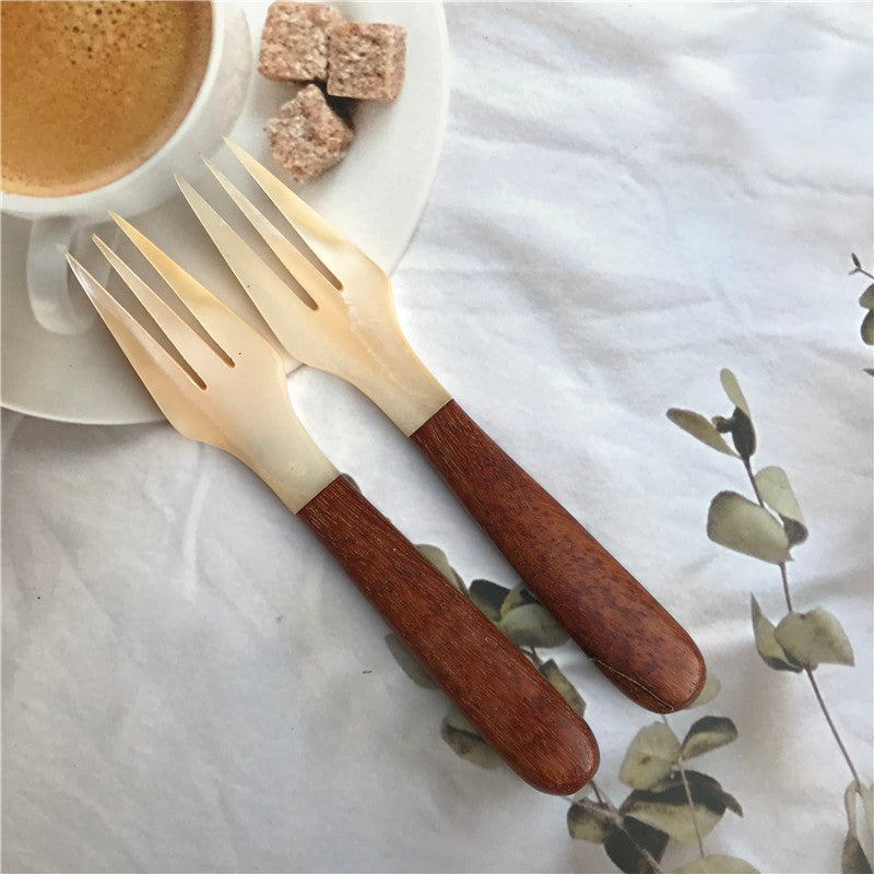 Sea shell spoon coffee ice cream cake home cute shell fork rosewood splicing caviar