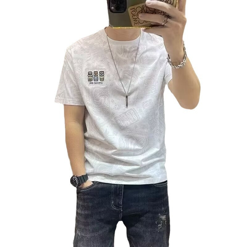 Short Sleeve Men's Short Sleeve T-Shirt New Trend Men's All-Over Printed Casual Top, Teen Fashion Brand T-shirt, Base Shirt