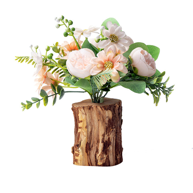 Chinese retro natural solid wood dried flower vase ornaments tea room dining table inserts simulated flower vase countertop decorations
