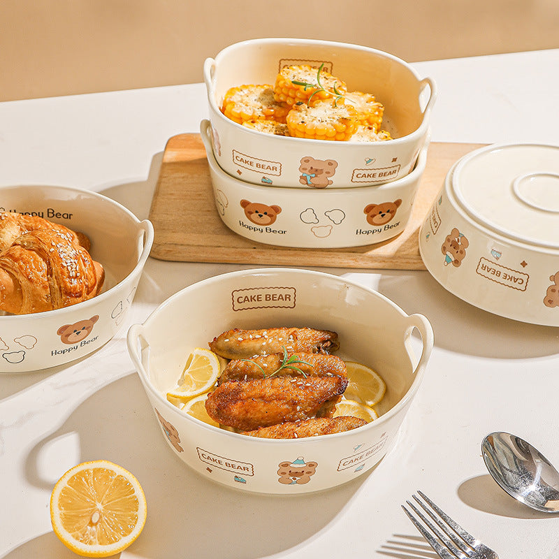 Double-ear air fryer, special bowl for oven, baking bowl, ceramic baked rice baking tray, baking bowl, steamed egg bowl, salad bowl