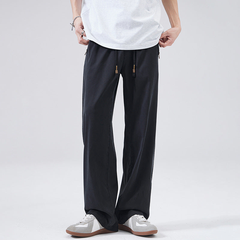 LKTM Men's Summer Lyocell Tencel Slacks Men's Trendy Brand Loose and Versatile Wide-leg Drape Straight Pants