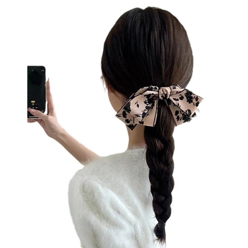 French temperament, floral bow, hairpin, female back of the head, half-tie low ponytail, spring clip, Maillard style accessories