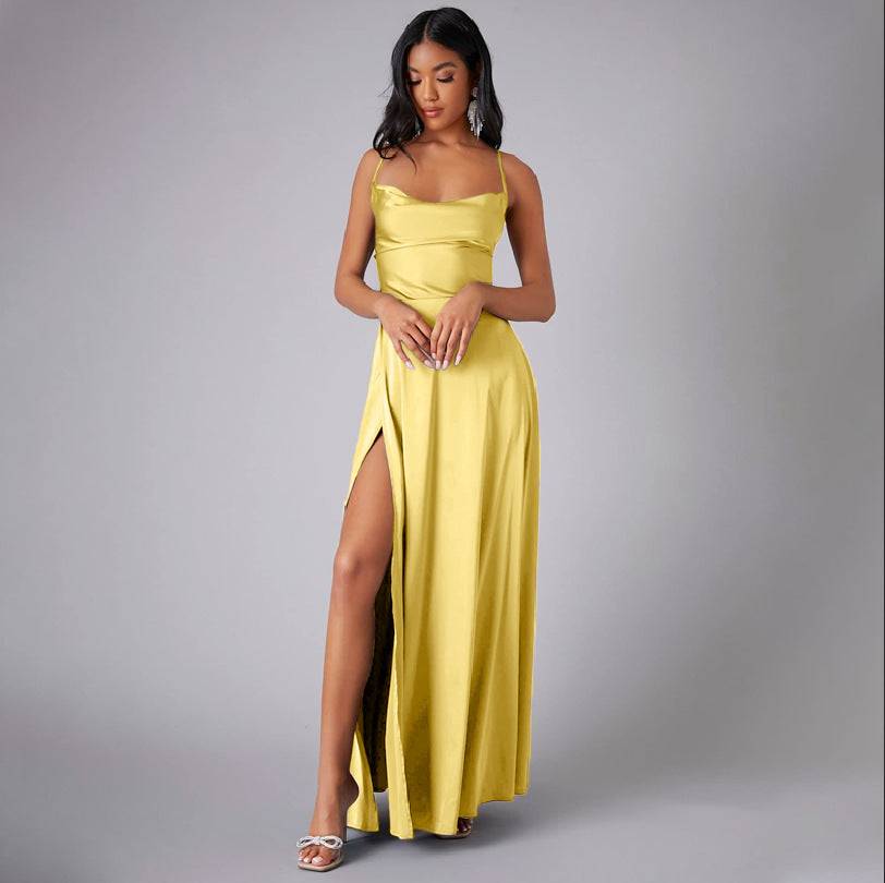 2024 new European and American foreign trade women's clothing sexy slim slim backless Amazon suspender waist dress long skirt