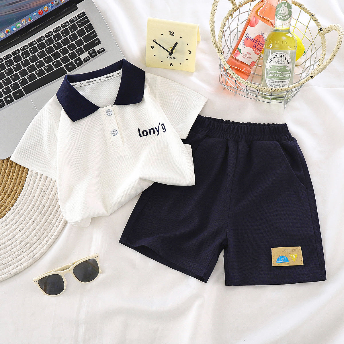 Children's Summer Short Sleeve Shorts Set 2025 New Medium and Large Kids Lapel T-Shirt Big Kids Children's Clothing Two Piece Set Wholesale