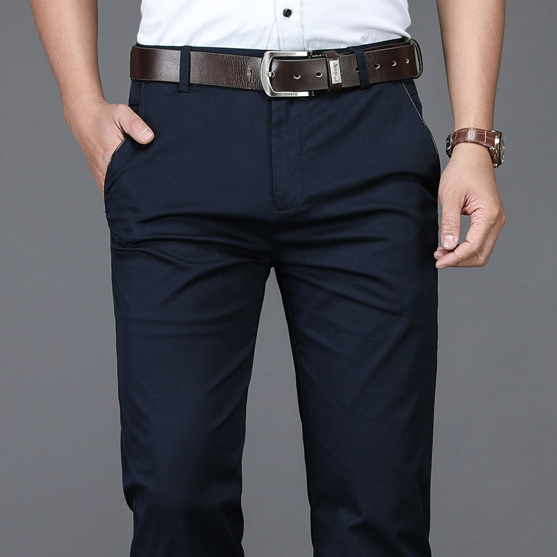 Brand Cotton Casual Pants Men's Spring and Summer Business Loose Straight Leg Stretch Non-Ironing Trousers Men's High Waist Black Pants Thin