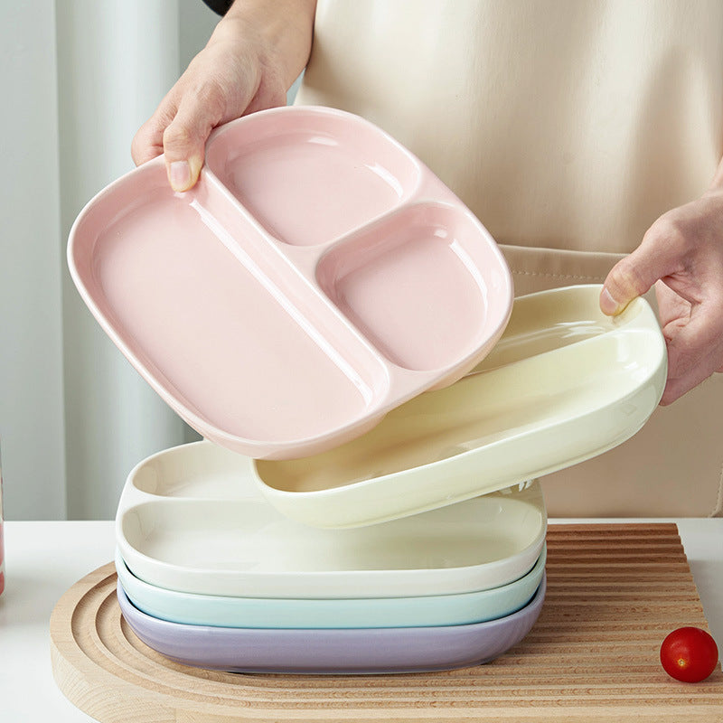Ceramic compartment dinner plates, one person food fat reduction tableware plates, household children's multi-grid dinner plates, weight loss snack plates wholesale