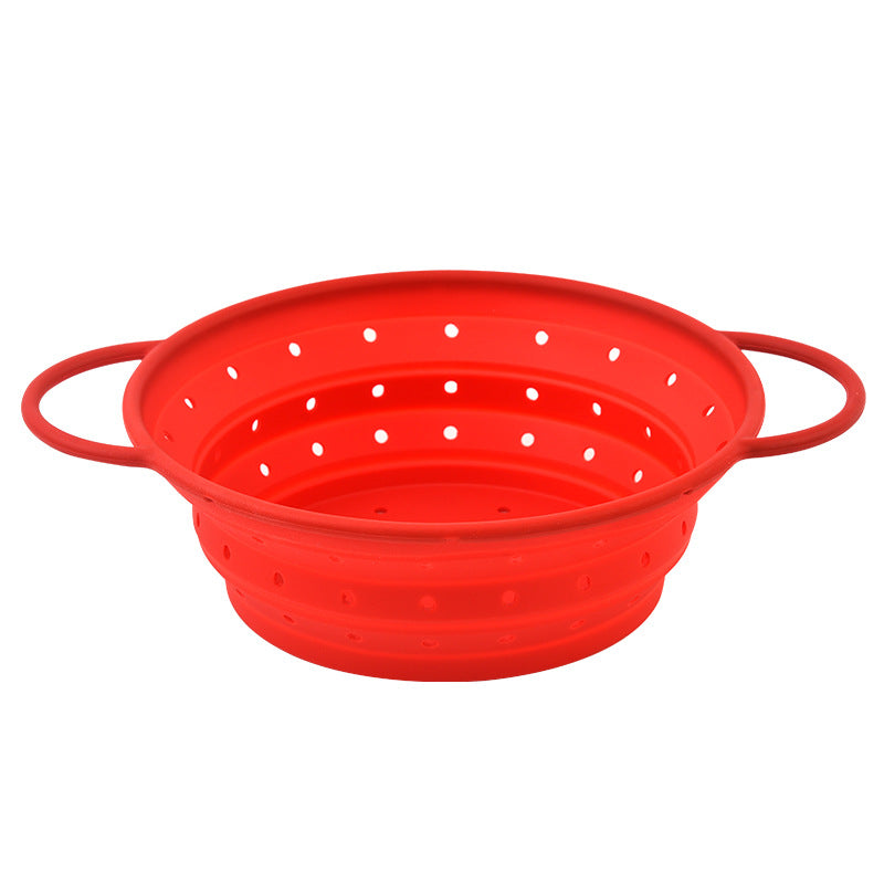 Manufacturer Wholesale Silicone Folding Drainage Basket Household Washing Fruit Basket Round Vegetable Washing Basin Fruit and Vegetable Basket Kitchen Tools