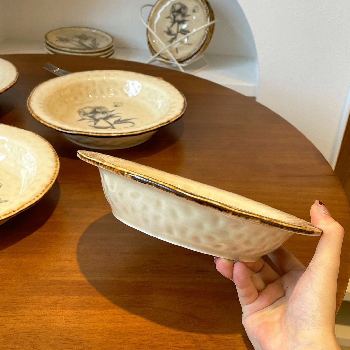 Japanese straw hat plate, vintage floral deep dish, pasta plate, Western food plate, creative plate, vegetable plate, salad plate, dessert plate