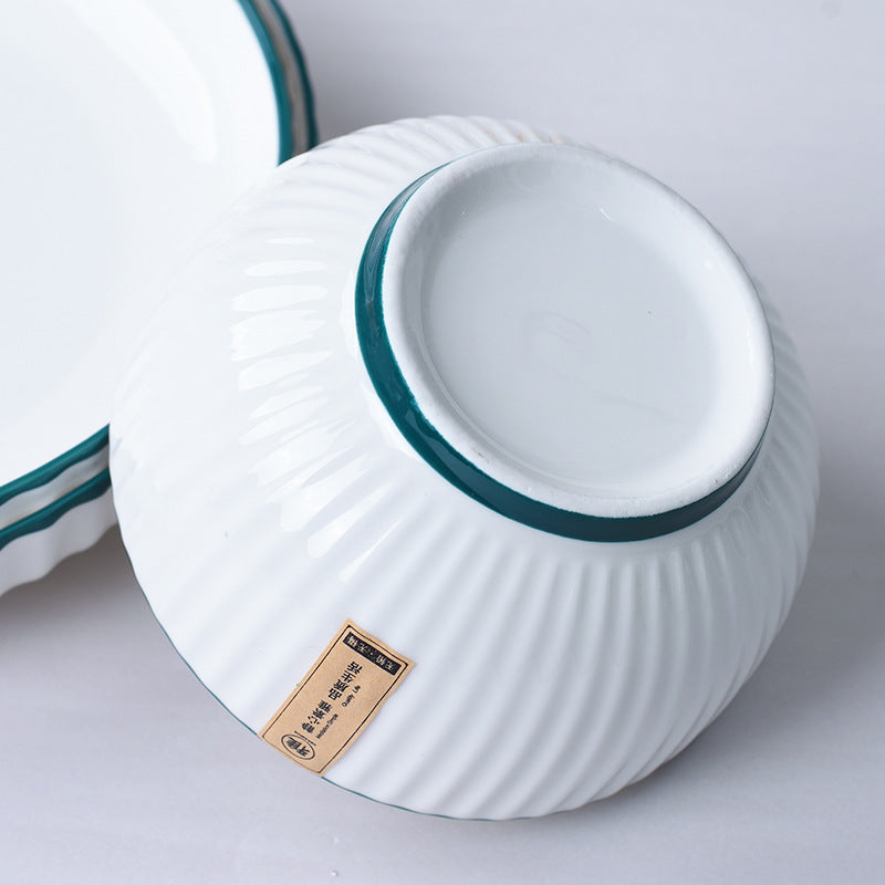 Japanese-style rice bowl, household ceramics, creative high-value ins, wind, high temperature resistant small bowl, vertical grain small soup bowl, instant noodle bowl