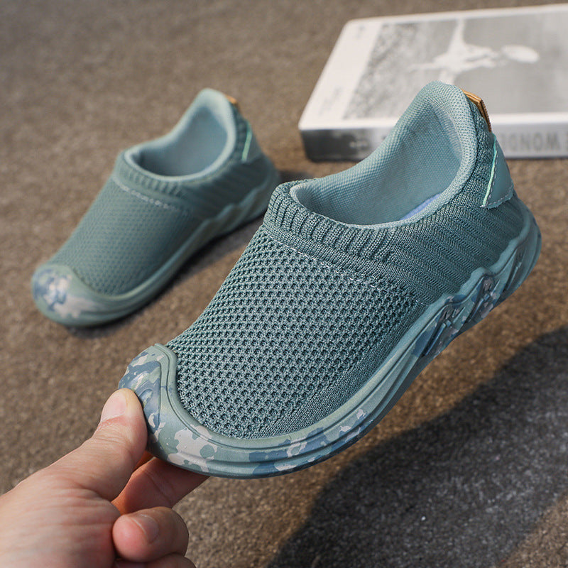Children's sneakers, boys' tennis shoes, 2025 new breathable flying mesh casual shoes, girls' one-foot running shoes