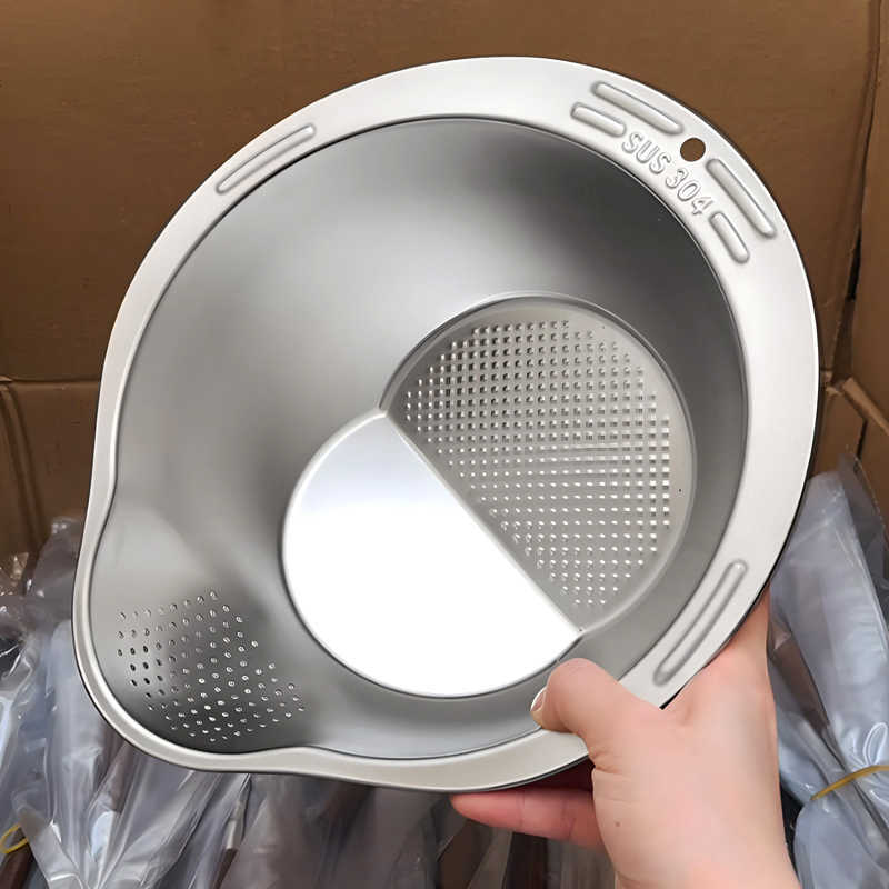 304 stainless steel rice washing basin rice washing sieve household kitchen drain basin washing basin fruit and vegetable filter basket rice washing artifact