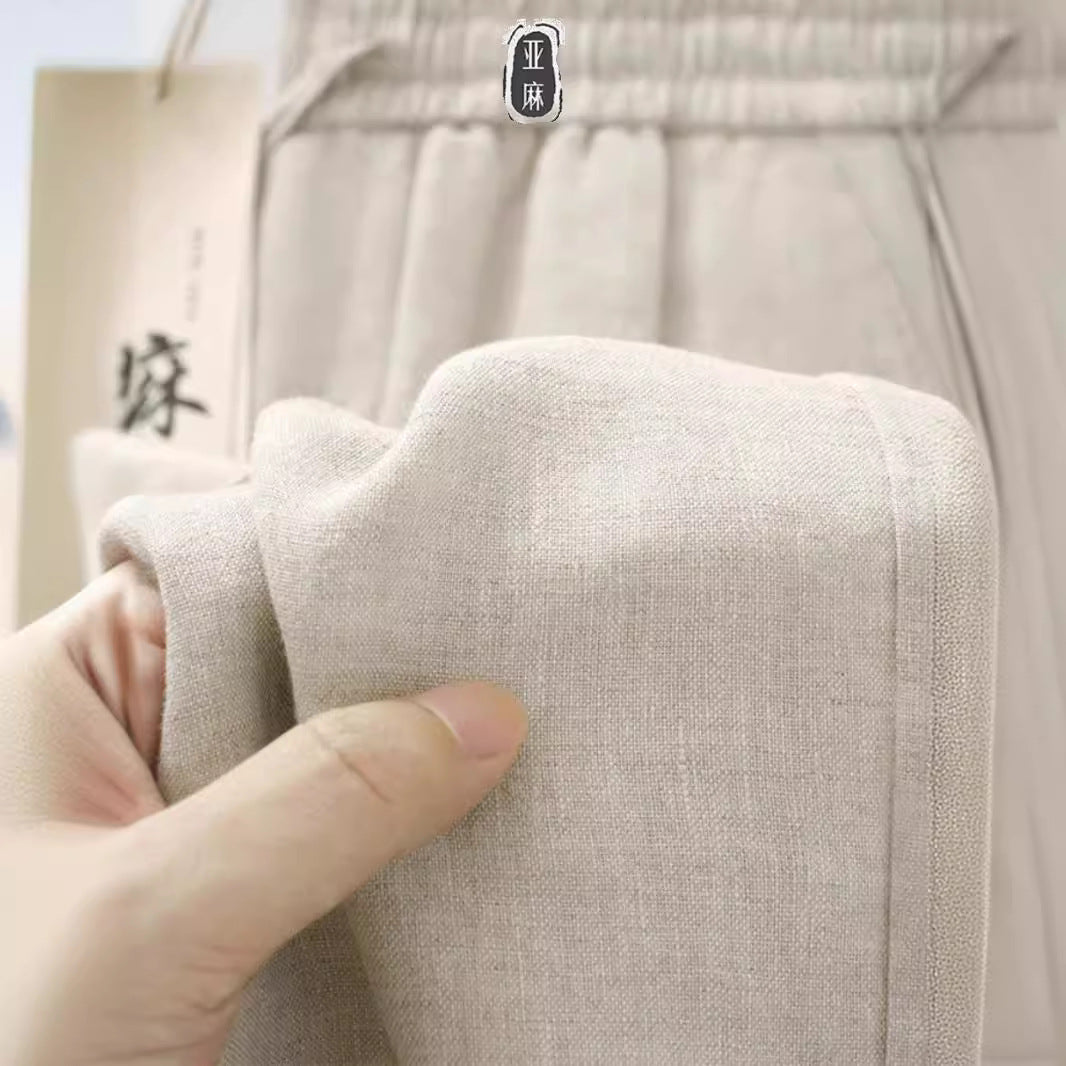New Chinese Linen Pants Men's Summer Thin Comfortable Breathable Straight Leg Casual Pants Loose Cotton Linen Pants Plus Size